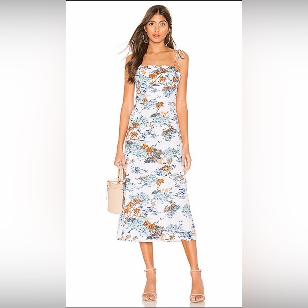 Sleeveless White Tropical Print Maxi Dress